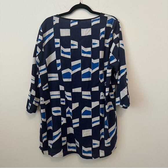 J. Crew Abstract Blue and White Patterned Cover Up/Blouse XXL - Picture 2 of 4